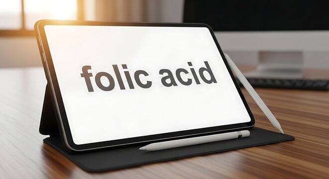 Folic Acid Tablet Displayed on a Digital Tablet Screen.