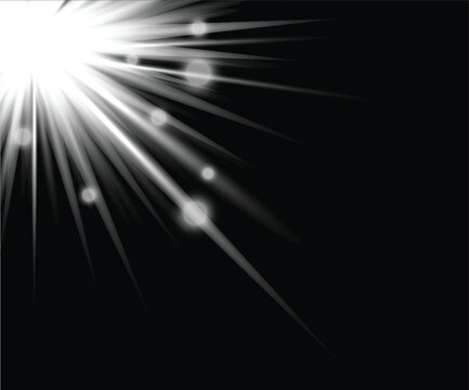 White Light Rays Burst Corner Black Background Glowing Sunbeam Spark Particles