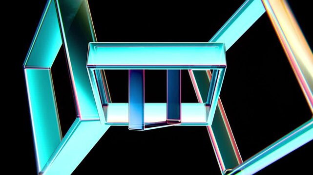 Colorful glass cubes rotating on black background, looped animation