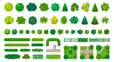 A collection of colorful top down views of trees shrubs and landscape elements © Sumon