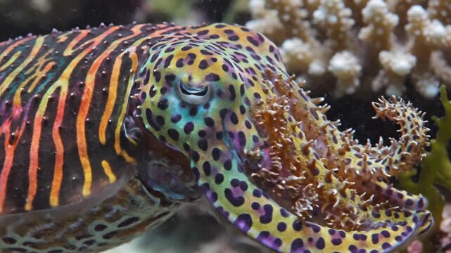 Colorful Cuttlefish Among Coral Reef