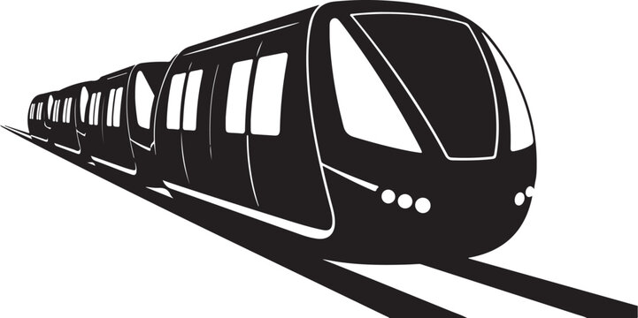 Modern monorail train, sleek transportation, black vector icon, rail travel