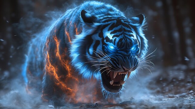 Glowing tiger fantasy creature illuminated