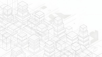 Obraz premium Abstract isometric wireframe of stacked blocks resembling city buildings or data structures on a light background