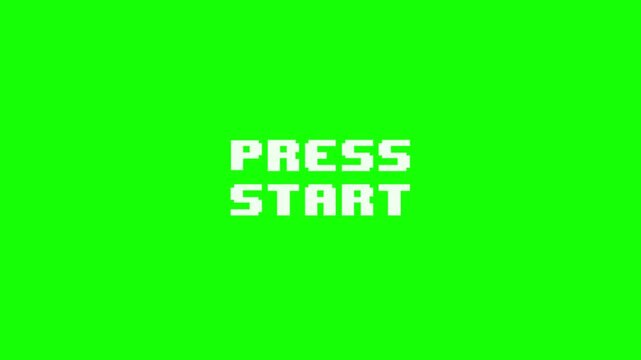 Looping animation with flashing "Press Start" text on a green background. 4k video