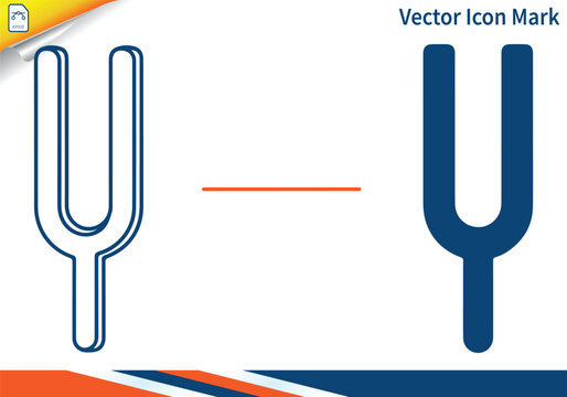 Tuning fork acoustic resonance vector icon for music science.