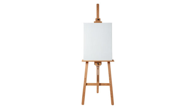 Wooden easel with blank canvas, isolated on transparent background