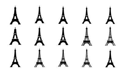 Eiffel Tower symbol icon set Paris landmark silhouette vector illustration