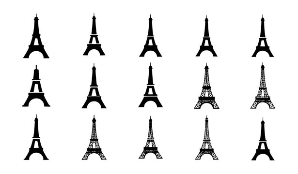 Eiffel Tower symbol icon set Paris landmark silhouette vector illustration
