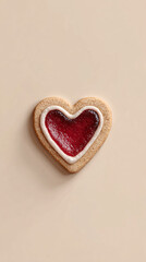 Fototapeta premium Heart-Shaped Cookie with Red Jam and Icing on Neutral Background