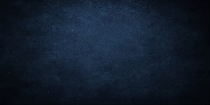 An aged dark blue grunge texture with a rough vintage paper pattern creates a dirty blank surface for an empty blackboard wallpaper backdrop