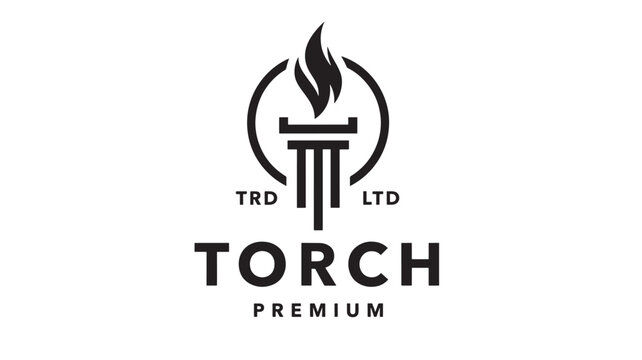 Torch logo icon with flame and classical column, representing premium brand identity with TRD LTD text.