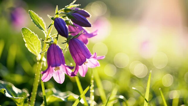 Beautiful purple bellflowers blooming in a sunny meadow natures vibrant display.