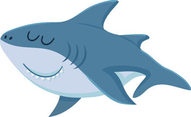 Fototapeta premium Cute cartoon shark smiling with closed eyes