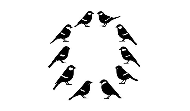 Modern flat birds vector set in circular layout with stylized species isolated on white