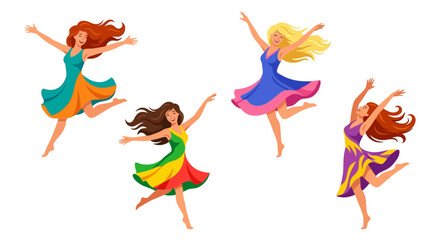 Four joyful women jumping and celebrating with arms outstretched © PROMA
