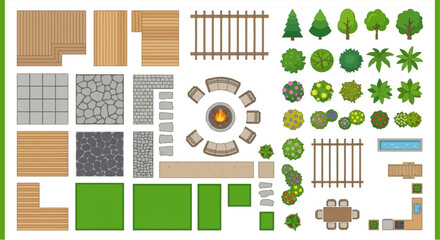 Top down view of various outdoor elements for landscaping and design © PROMA