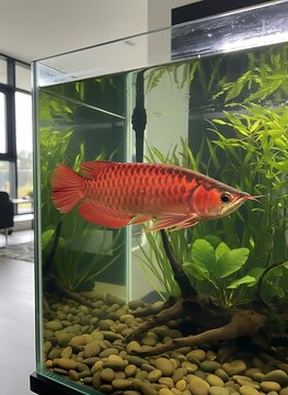 Arwana super red in a clear tank