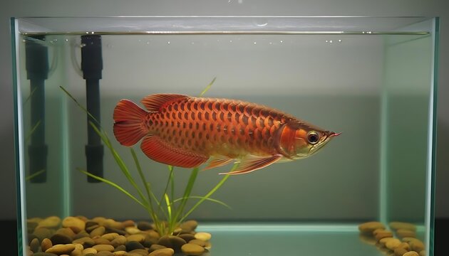 Arwana super red in a clear tank