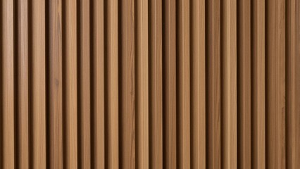 Obraz premium Vertical wooden slat wall with warm brown tones and natural grain patterns, creating a textured backdrop.