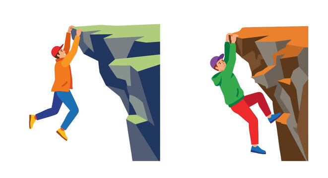 Two rock climbers scaling different colored cliff faces