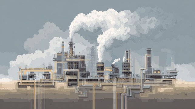 industrial carbon capture and storage system illustration, ccs technology for reducing co2 emissions concept, abstract underground carbon sequestration facility art