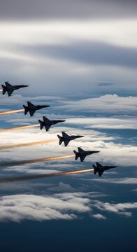 Spectacular independence day usa air show military jets performing a flyover celebration