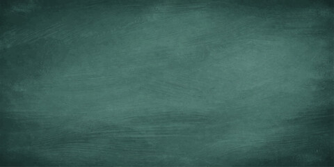 A dark and aged green chalkboard background with a grunge texture and vintage paper pattern creates a blank canvas for art on a dirty, empty wall backdrop © Pixel x