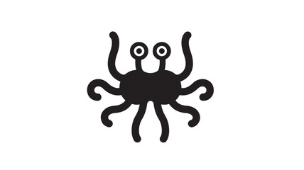 Fototapeta premium Flying Spaghetti Monster icon with black tentacles and bulging eyes on a white background, simplified clip art representation.