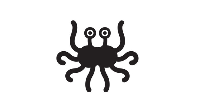 Flying Spaghetti Monster icon with black tentacles and bulging eyes on a white background, simplified clip art representation.