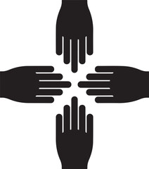 Obraz premium A group of united people silhouettes with hands in the air forms a creative vector illustration symbol of teamwork and heart shaped love to support a business design concept