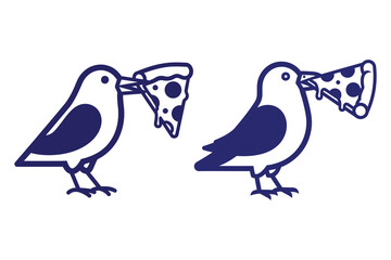 Fototapeta premium Two cartoon birds sharing pizza slices in a whimsical illustration