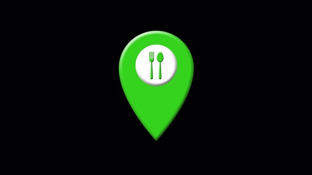 Green restaurant location pin icon animates with pulsing circle rings in this clean digital motion graphic video