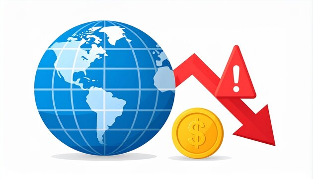 Global economic downturn concept with falling dollar and world map app