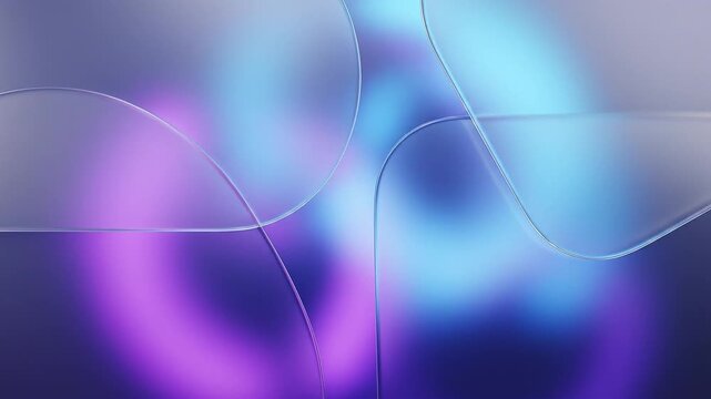 Abstract glassmorphism background with morphing translucent shapes. Elegant purple and blue UI design backdrop for headers and modern interfaces. Smooth blurred motion graphic loop
