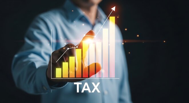 A businessman analyzing a tax graph with an increasing trend
