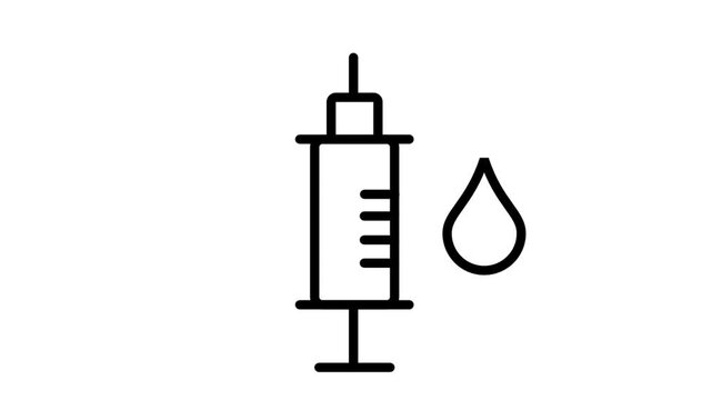 Medical Syringe and Blood Drop Line Motion Icon. Animated medical syringe with a blood drop representing vaccination, blood testing, and clinical injection procedures.