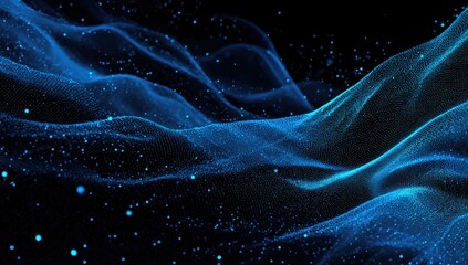 Fototapeta premium Abstract blue light particles flow over undulating digital waves