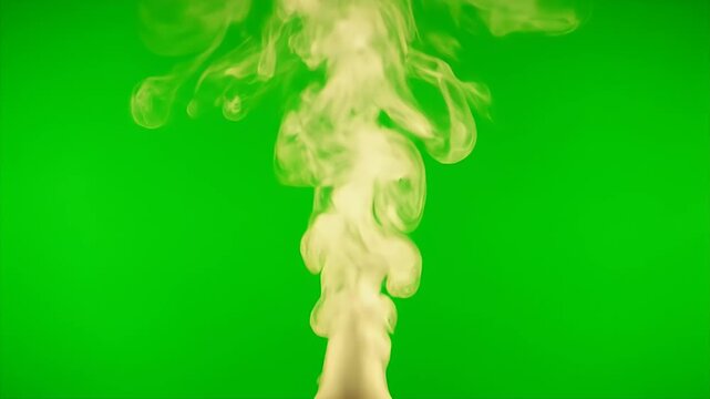 Rising Smoke From Moxa Stick On Green Screen Background Isolated For Compositing And Visual Effects In Slow Motion