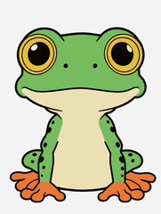 Fototapeta premium Cute Green Cartoon Frog with Big Eyes