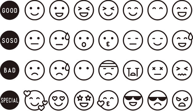 A collection of various emoticon faces on a white background