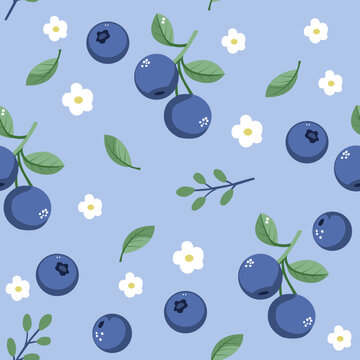 blue berries with flowers vector pattern, seamless pattern.all over print, nature,fruits .