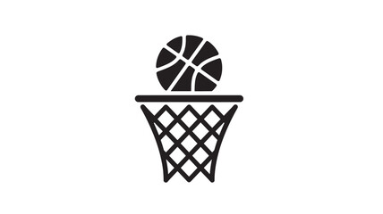 Basketball icon with a ball entering the hoop, representing a successful score or game play. featuring net, sport, competition with symbol and point © MissBeauty