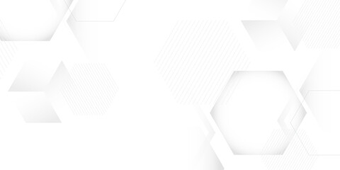 Fototapeta premium A subtle hexagon pattern background with interconnected shape in soft gray and white. Simple abstract modern background White geometric hexagonal frame stokes shape texture Business background Vector.