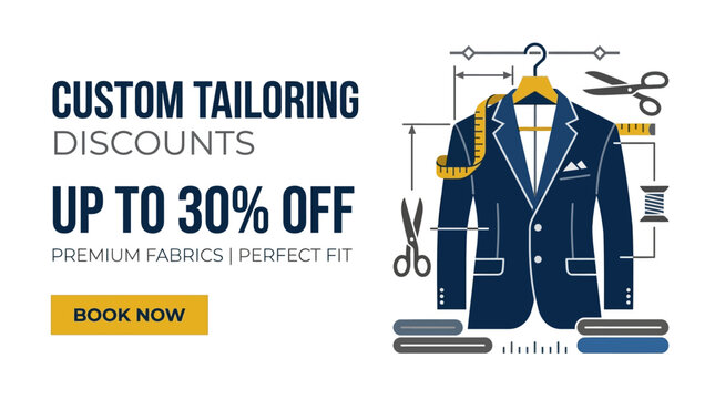 Custom Tailoring Discount Banner with Blue Blazer