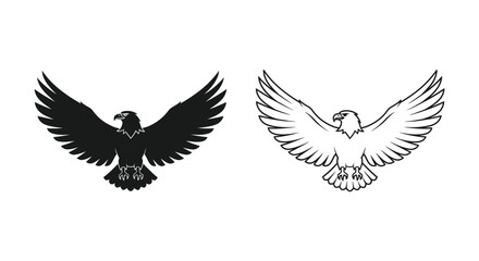 Fototapeta premium Dove, bird, icon, logo, symbol, black, white, vector graphics, 2 illustrations