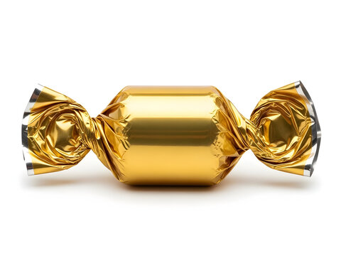 Luxurious gold wrapped candy on white background for luxurious and simple presentation