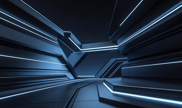 Futuristic portal with glowing edges, dark space, sci-fi entry point