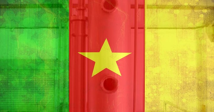 Animation of flag of cameroon over factory