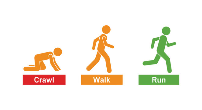 This vector graphic illustration shows the human movement stages from crawling to walking and finally running.